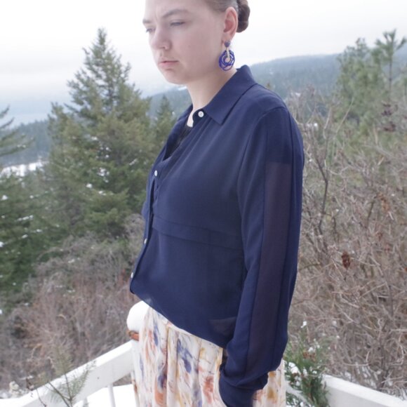 Sheer Navy Blue Blouse - Picture 1 of 12